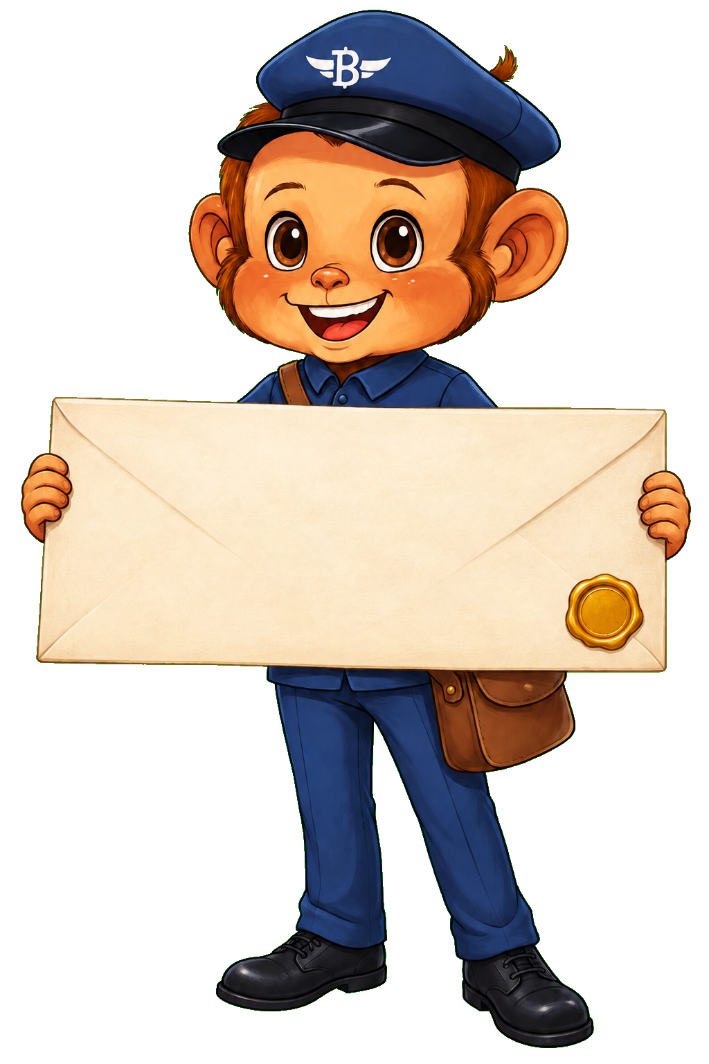 Babu the postman holding a large envelope