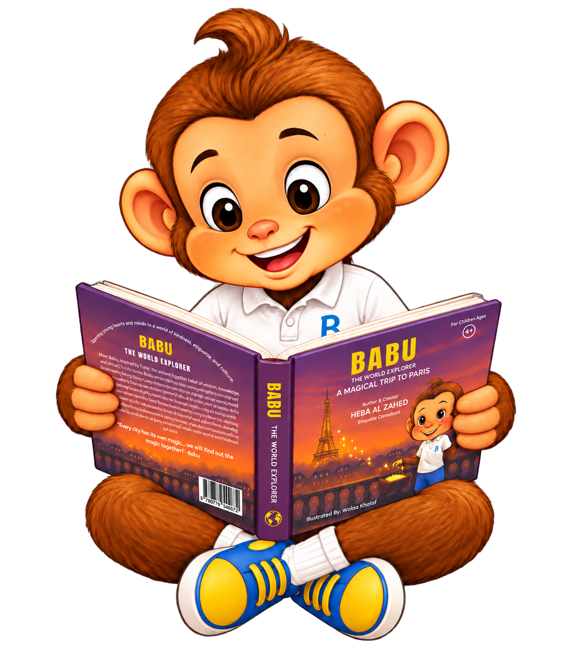 Babu sitting and reading A Magical Trip to Paris
